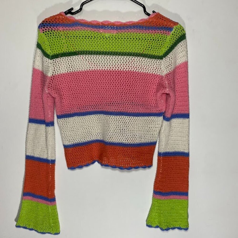 Hippie Rose Multicolored Striped Crochet Sweater - Picture 4 of 5